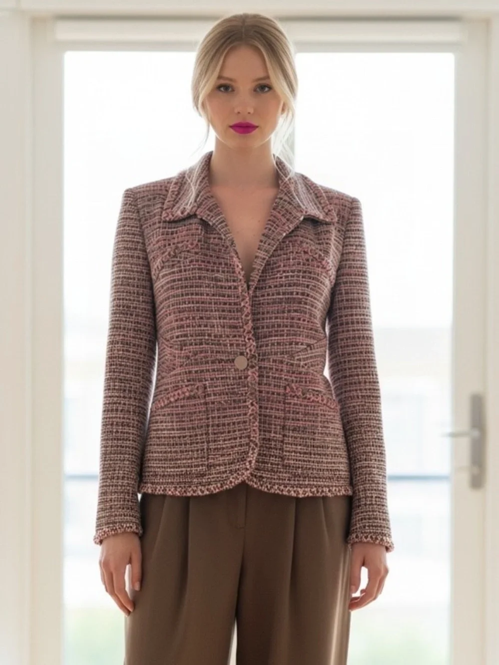 CHANEL Pink and Brown Tweed Blazer